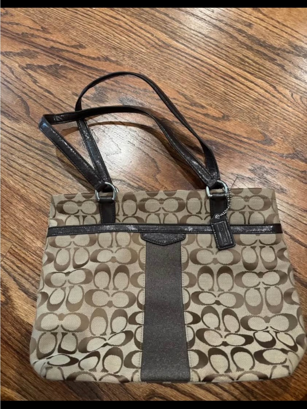 Coach Brown Signature Canvas Tote with Dark Trim